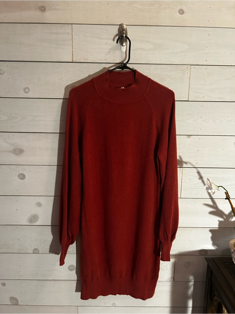 Cozy Longline Turtleneck Sweater Dress in Rust Red/Maroon
